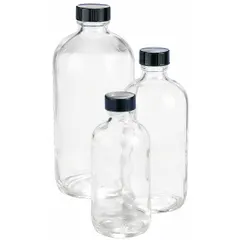 This 30 mL clear narrow mouth round glass bottle is made from Type III soda lime glass. It features a 20-400 mm screw closure size and is not graduated. The closure is packaged separately. Suitable for general laboratory liquid storage and sampling of non-critical aqueous solutions.