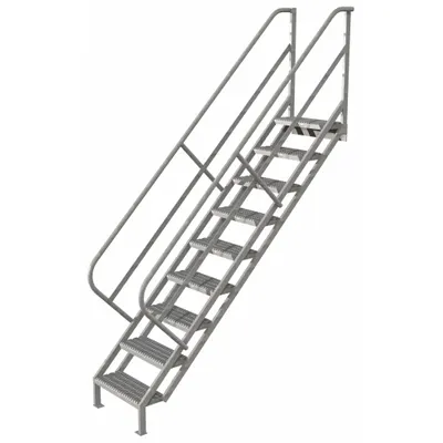 TRI-ARC Portable Stairs: 10.3 ft Overall Ht, Steel, 450 lb Load Capacity, Perforated - Steel Stairs