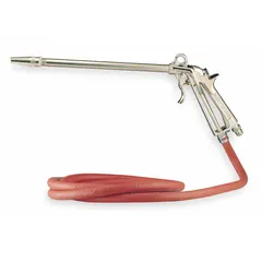 This conventional spray gun from BINKS features a 1/4 in air inlet and consumes 14 cfm at 50 psi. It includes a siphon hose for material delivery. Typical applications include applying paints, coatings, and finishes in industrial finishing, automotive refinishing, and general maintenance tasks.