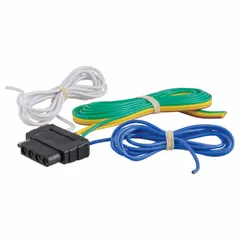 This CURT 5-way rubber electrical plug is designed for vehicle-side wiring in towing and utility applications. It features 16 ga wire gauge and a wire-type connector for custom installations. Suitable for connecting trailer lighting or auxiliary circuits in fleet and vehicle maintenance.