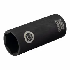 SAE 15/16 in 6-point deep impact socket with 1/2 in drive and 3 in overall length. Black Phosphate finish. Used with impact wrenches for fastening and loosening nuts and bolts in automotive, construction, and industrial applications.