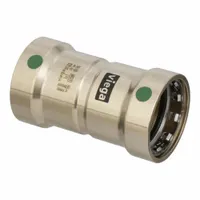Copper or bronze press-fit coupling for connecting dissimilar materials in piping systems. Joins 1 in CTS copper tube to 1 in Pipe size with press-fit ends. Suitable for transitions between copper and pipe in plumbing and mechanical applications