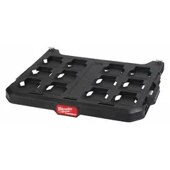 This PACKOUT Workshop Racking System features a reinforced frame with E-Track Rails and Full Compact Trucks. Constructed of metal and polymer with a black finish, it measures 21 in W x 16 5/8 in D x 3 15/16 in H x 21 in L. Suitable for organizing and transporting tools and equipment in workshops, job sites, and warehouses.