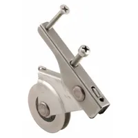 This roller assembly is designed for use in sliding screen doors, providing guidance and support for smooth operation. It measures 6 7/16 inches in both overall height and length, with a gray, unfinished finish. Supplied as a pair (1 PR), it is suitable for residential and light-commercial door repairs
