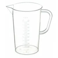 This tall form beaker is made of clear polypropylene with printed graduations for easy volume measurement. It includes a handle for safe pouring and handling. Suitable for general laboratory mixing, heating, and measuring tasks