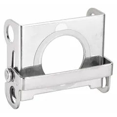 Silver hinged push-button lockout device measuring 1.331 in x 2.126 in x 1.65 in. Designed to secure push buttons with a maximum diameter of 0.81 inches, preventing accidental machine operation during maintenance or servicing.