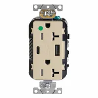 USB Receptacle: Duplex, 5-20R, 1 USB Ports, USB Type A/C, Ivory, 125V AC, 20 A (MPN T5833-HGI)