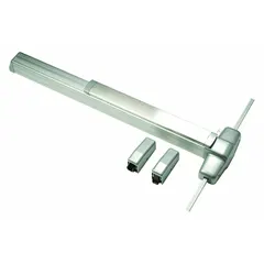 Surface vertical rod exit device with chrome finish, designed for doors up to 3 ft wide. Features a lever-operated touchbar mechanism for push-bar operation in commercial egress applications.