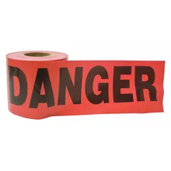 APPROVED VENDOR General Danger Messaging Barrier Tape, 3 in x 300 ft, Red Polyethylene, Black Danger Legend