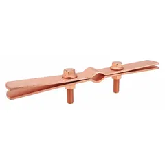 Copper-plated steel riser clamp for tube and pipe. Overall length 1.5 in, load capacity 300 lb. Used for vertical support of piping in riser applications.