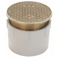 This ZURN adjustable floor cleanout provides access to drainage piping for inspection and cleaning. With a 2-inch overall diameter and gray finish, it is suitable for floor installations where periodic cleanout access is required.