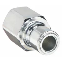 Steel-bodied hydraulic quick-connect coupling plug with nitrile seal and 3/8 in coupling size. Female NPTF connection type. Used in hydraulic systems for rapid connection and disconnection of fluid lines under pressure, common in mobile equipment, agricultural machinery, and industrial hydraulics
