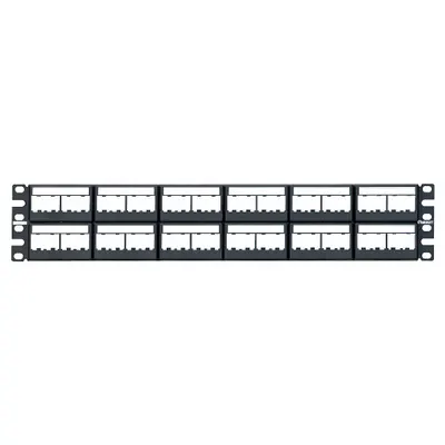 PANDUIT Patch Panel with Labels: 2 Rack Units, 48 Ports, Flat, Label Pocket/Not Numbered - Rack-Mount Modular Patch Panels