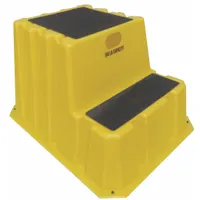 This DPI box step stool is constructed of yellow plastic with a 500 lb load capacity. It provides a 1.7 ft standing height and an overall height of 1.7 ft. Suitable for use in warehouses, maintenance areas, and assembly lines where a stable platform is needed to access lower shelves or equipment