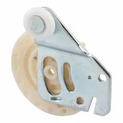 This hanging door roller is used for light-duty sliding door installations. It is supplied as a pair, with each pair rated for a maximum weight of 40 lb. The hanger measures 2 1/4 inches in length and 3 13/16 inches in width.