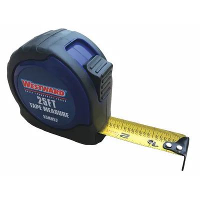 WESTWARD Tape Measure: Nonmagnetic Single Hook Tip, 25 ft, Plastic with Rubberized Grip - Fractional-Read Tape Measures