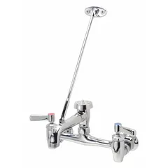 Wall-mounted centerset widespread utility faucet from the AquaSpec® series. Constructed of brass with a chrome finish and a straight spout. Flow rate of 2.2 gpm. Suitable for service sink installations in maintenance rooms and utility areas.