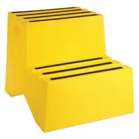 This DPI box step stool provides two steps for accessing elevated areas in warehouses, maintenance zones, and assembly lines. Made of yellow plastic with a 1.6 ft overall height and 500 lb load capacity, it offers a stable platform for industrial tasks