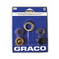 This pump repair kit is designed for use with Graco paint sprayer models 287513, 287579, and 287929. It contains components necessary to service the pump assembly, helping to restore performance in industrial painting and coating applications