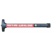 This rim-type exit device features a touchbar style for low-force operation. Constructed from aluminum, it is ADA compliant and suitable for doors up to 36 inches wide. Commonly used in commercial facilities to provide code-compliant egress