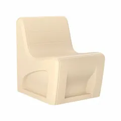 Armless lounge chair with a sand-colored polyethylene seat. Floor mount design with one seat. Suitable for waiting areas, lobbies, and break rooms.