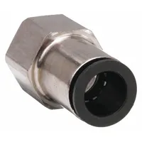 Nylon and nickel-plated brass tube fitting with Push-to-Connect x FBSPP connection. Connects 12 mm OD tubing to 1/2 in pipe size. Supplied in a pack of 10. Suitable for pneumatic and fluid-handling systems in industrial automation, packaging, and material handling