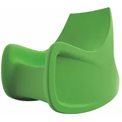 Single-seat rocking chair with floor-mount design and green polyethylene seat material. Includes arms. Meets ISO 22196 standard for antimicrobial protection. Suitable for commercial or institutional environments requiring easy-to-clean seating.