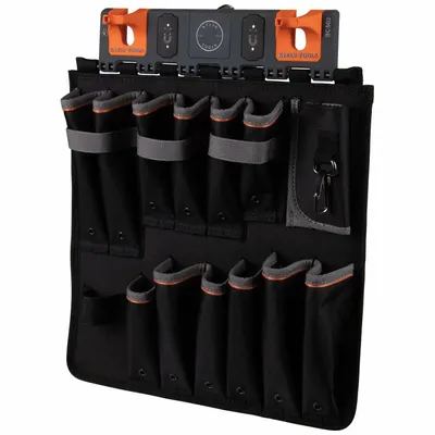 KLEIN TOOLS Tool Bucket Apron: 2 3/16 in W x 19 1/2 in H, Black/Gray/Orange - Aerial Bucket Tool Storage Aprons