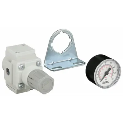 SMC Compressed Air Regulator: Aluminum, 1/8 in Rc, 1 MPa Max Op Pressure, Knob - SMC FRL Air Regulators