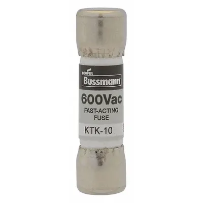 BUSSMANN Fuse: KTK Series, Midget, Fast-Acting, 600 mA, 600 V AC - Fast-Acting Cylindrical Fuses