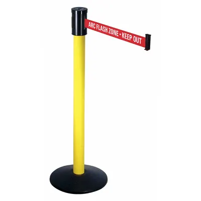 RETRACTA-BELT Barrier Post with Belt: Red, No Pattern, ARC Flash Zone - Keep Out - Message Retractable Belt Post Barriers