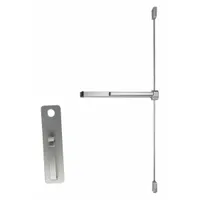 Aluminum rim-type exit device with touchbar style and thumbpiece pull outside trim. Designed for doors up to 4 ft wide. ADA compliant. Suitable for commercial egress applications requiring code-compliant panic hardware