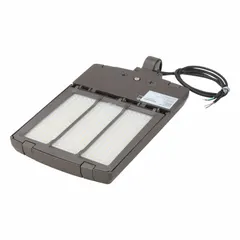 Arm/pole-mount LED fixture with selectable 3000K/4000K/5000K color temperature and output options of 13,000 lm, 18,000 lm, or 23,000 lm. Bronze finish. Suitable for area illumination in streets, parking lots, and similar outdoor spaces.