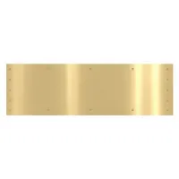 This ROCKWOOD standard door kick plate is made of brass and measures 10 inches in height. It is designed for surface mounting on doors to protect the bottom from scuffs, kicks, and abrasion in high-traffic areas