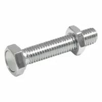 Zinc-plated steel hex-head stop bolt with retaining magnet and lock nut, M12 thread size. Used for precise positioning and clamping in machining and fixturing applications