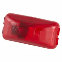 Red incandescent rectangular clearance light with grommet mount and PL-10 connector. Meets SAE lens code P2. Used on trucks, trailers, and heavy equipment to mark vehicle width and height