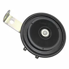 FIAMM 52250 is a 24V DC low-tone electric horn designed for RV applications. It delivers a maximum sound level of 108 dBA and includes an L-mounting bracket. The horn has a black, unfinished finish.