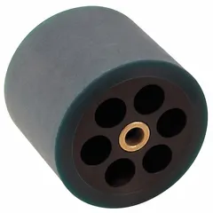 Contact wheel assembly kit with 4-inch diameter and 50 Durometer hardness. Used in abrasive belt grinding and finishing to support the belt and control cut rate and finish quality on metal, wood, and composite surfaces.