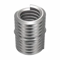 Free-running tangless helical insert for repairing or reinforcing internal threads in metal. Features #10-32 fine thread, right-hand direction, plain finish, and 18-8 stainless steel construction with tensile strength of 200,000 to 250,000 psi. Tangless design eliminates break-off tang for simplified installation. Supplied in a 1,000-piece pack.