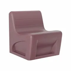 Freestanding armless lounge chair with a burgundy polyethylene seat. Seats one person. Suitable for use in waiting areas, lobbies, or break rooms.