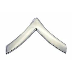This metallic insignia denotes the Private rank and is constructed from silver-colored metal. Measuring 3/4 in, it attaches to uniform fabric via a clutch-pin fastener. Suitable for use on dress uniforms or ceremonial attire by military, law enforcement, or security personnel.