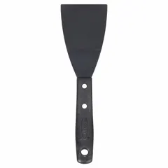 Standard scraper with a stiff, bent carbon steel blade and a polypropylene handle. Designed for removing paint, adhesive, and other coatings from flat surfaces in construction, renovation, and maintenance tasks.