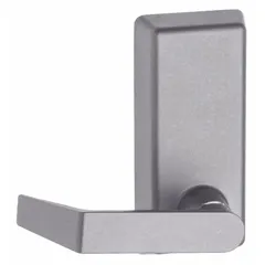 This VON DUPRIN mechanical exit device trim is a silver aluminum lever designed for use with Rhodes-style exit push bars. It is ADA compliant and intended for commercial door applications requiring safe egress.