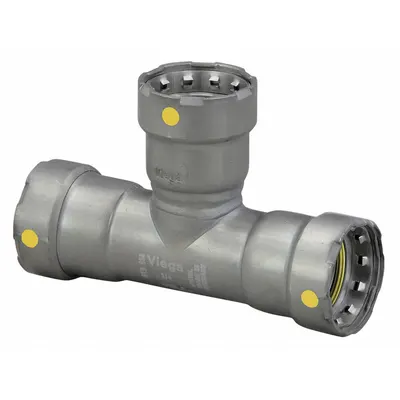 VIEGA MEGAPRESS Crimp Tee Fitting: 1 1/2 in x 1 1/2 in x 1 1/4 in, Steel, HNBR - Gas Steel Press Pipe Fittings