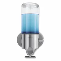 Wall-mount lever-operated bulk-refill dispenser for liquid soap or lotion. Constructed of silver aluminum with adhesive tape mounting, no drilling required. Dimensions: 9 5/8 in Ht x 4 3/4 in Wd x 3 3/4 in Dp. Not lockable