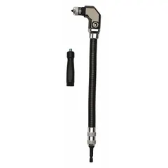 This right-angle attachment converts an impact driver into a right-angle drill for accessing tight spaces. It includes a bit holder and has an overall length of 14 inches. Suitable for drilling and fastening in confined areas such as between studs, inside cabinets, or under sinks.