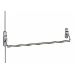 Surface vertical rod exit device with crossbar for emergency egress. Chrome finish. Designed for doors up to 44 inches wide. Suitable for commercial and institutional applications requiring push-bar operation.