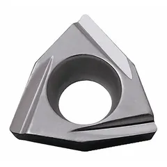 Trigon (W) indexable turning insert for CNC lathe operations including turning, facing, and profiling. The trigon shape provides strong cutting edges and cost-effective indexability for general machining of steel, stainless steel, and cast iron.
