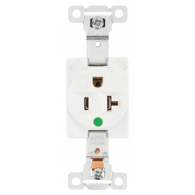 BRYANT Receptacle: Hospital Grade, Single, 5-20R, White, 125V AC, 20 A - General Purpose Receptacles