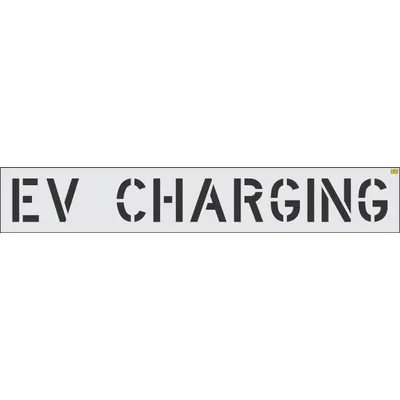 RAE Individual Stencil: EV Charging, 0.062 in Thick, 12 in Overall Ht, 104 in Overall Wd - Light-Duty Message Stencils for Traffic & Parking Control